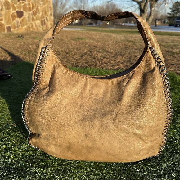 Michael Michael Kors Purse Leather Hobo Taupe Braided Chain Shoulder Bag - Picture 9 of 16